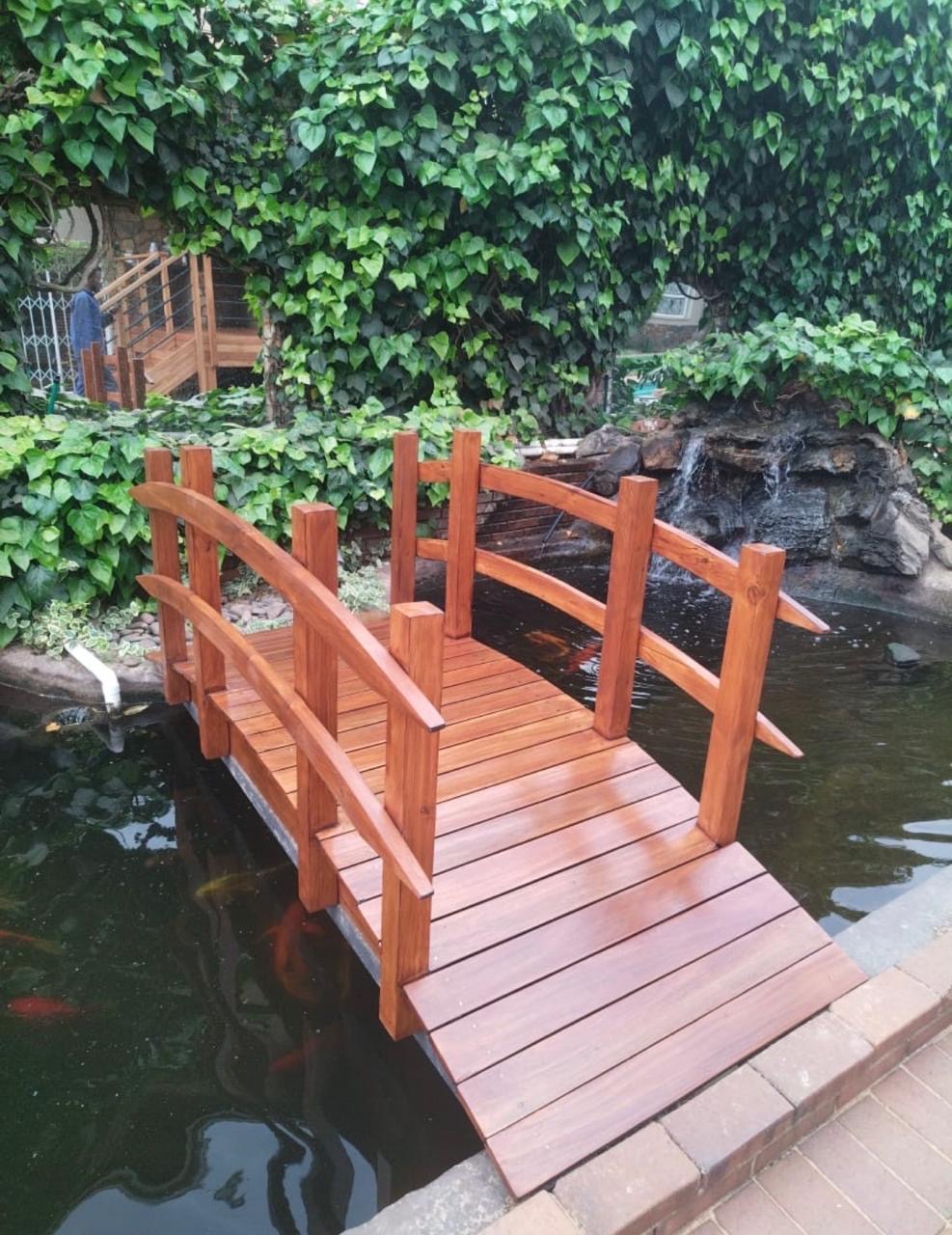 Custom Timber Garden Bridge over Koi Pond
